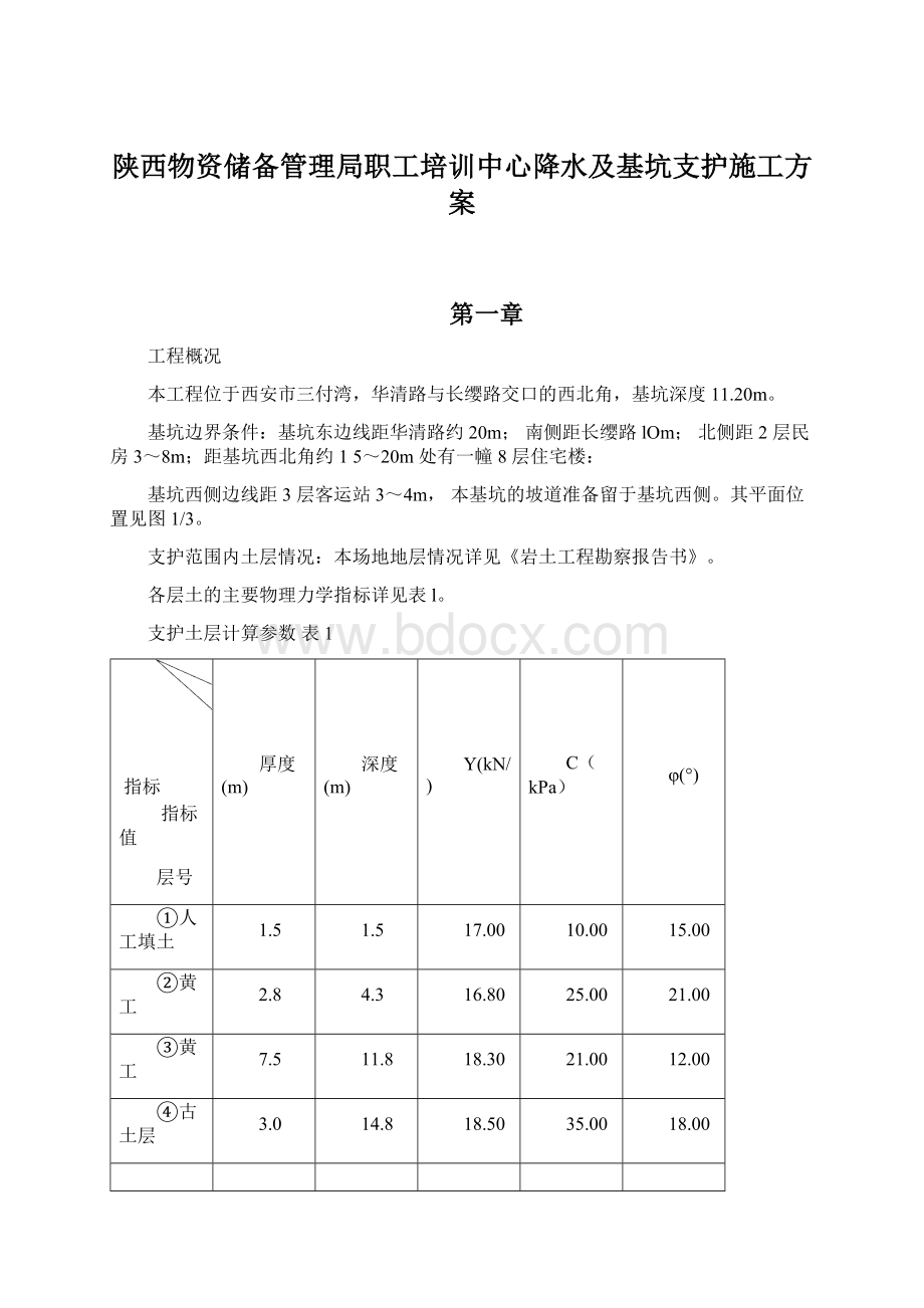 陕西物资储备管理局职工培训中心降水及基坑支护施工方案Word文档下载推荐.docx_第1页