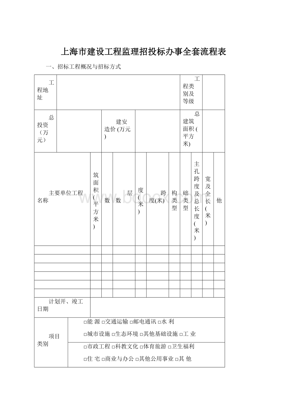 上海市建设工程监理招投标办事全套流程表Word文档下载推荐.docx