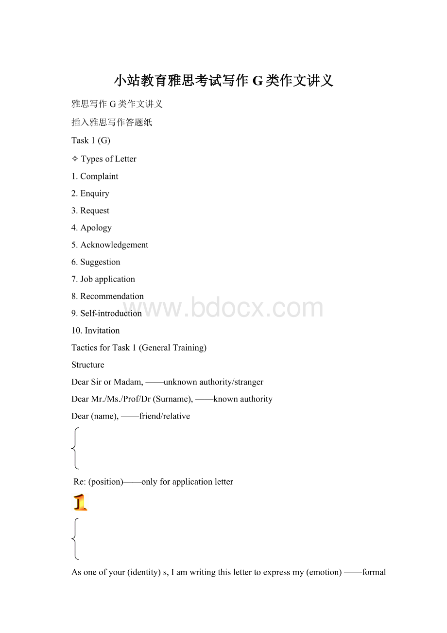 小站教育雅思考试写作G类作文讲义Word格式文档下载.docx