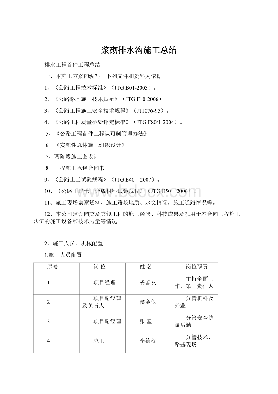 浆砌排水沟施工总结Word文档下载推荐.docx