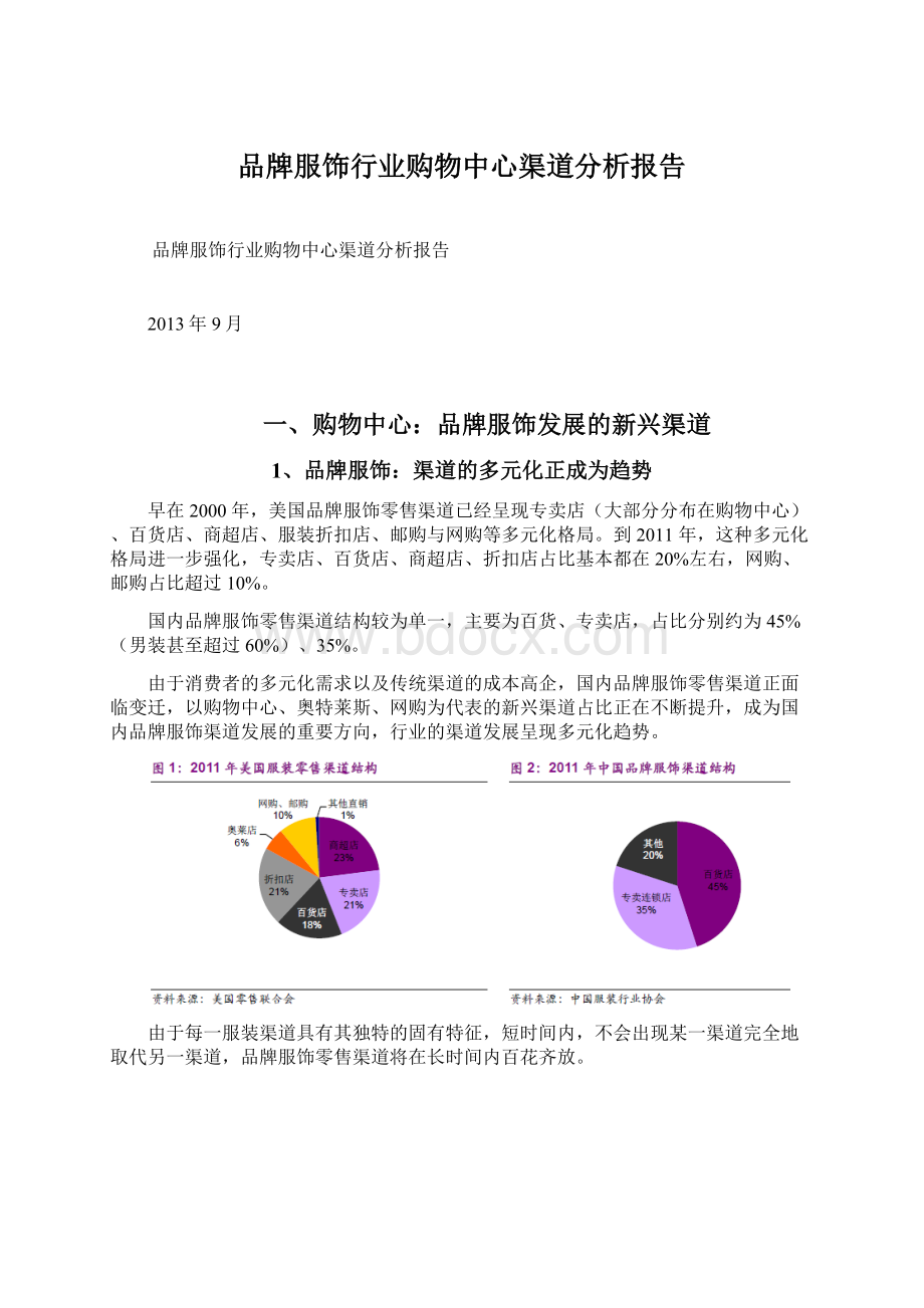 品牌服饰行业购物中心渠道分析报告文档格式.docx