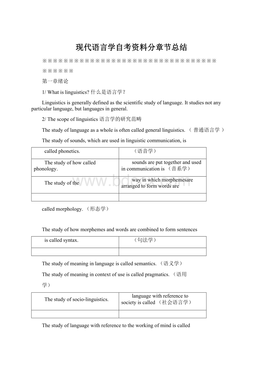 现代语言学自考资料分章节总结.docx