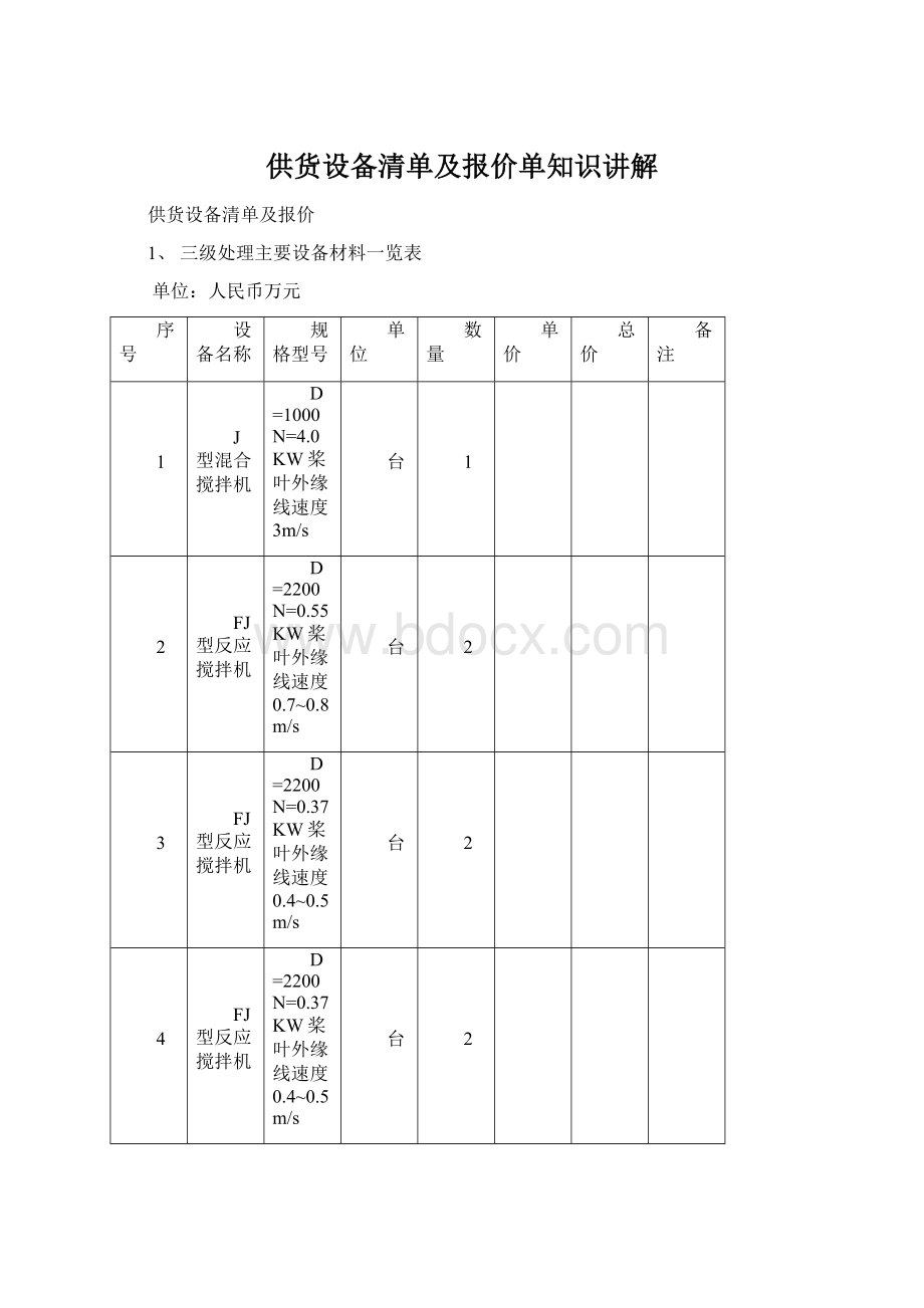 供货设备清单及报价单知识讲解文档格式.docx