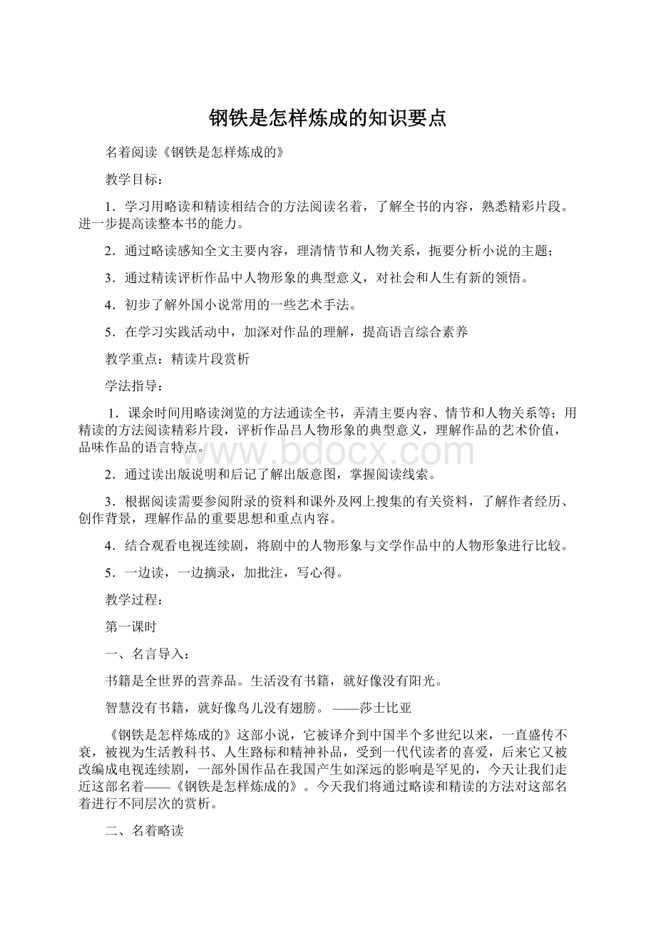 钢铁是怎样炼成的知识要点文档格式.docx