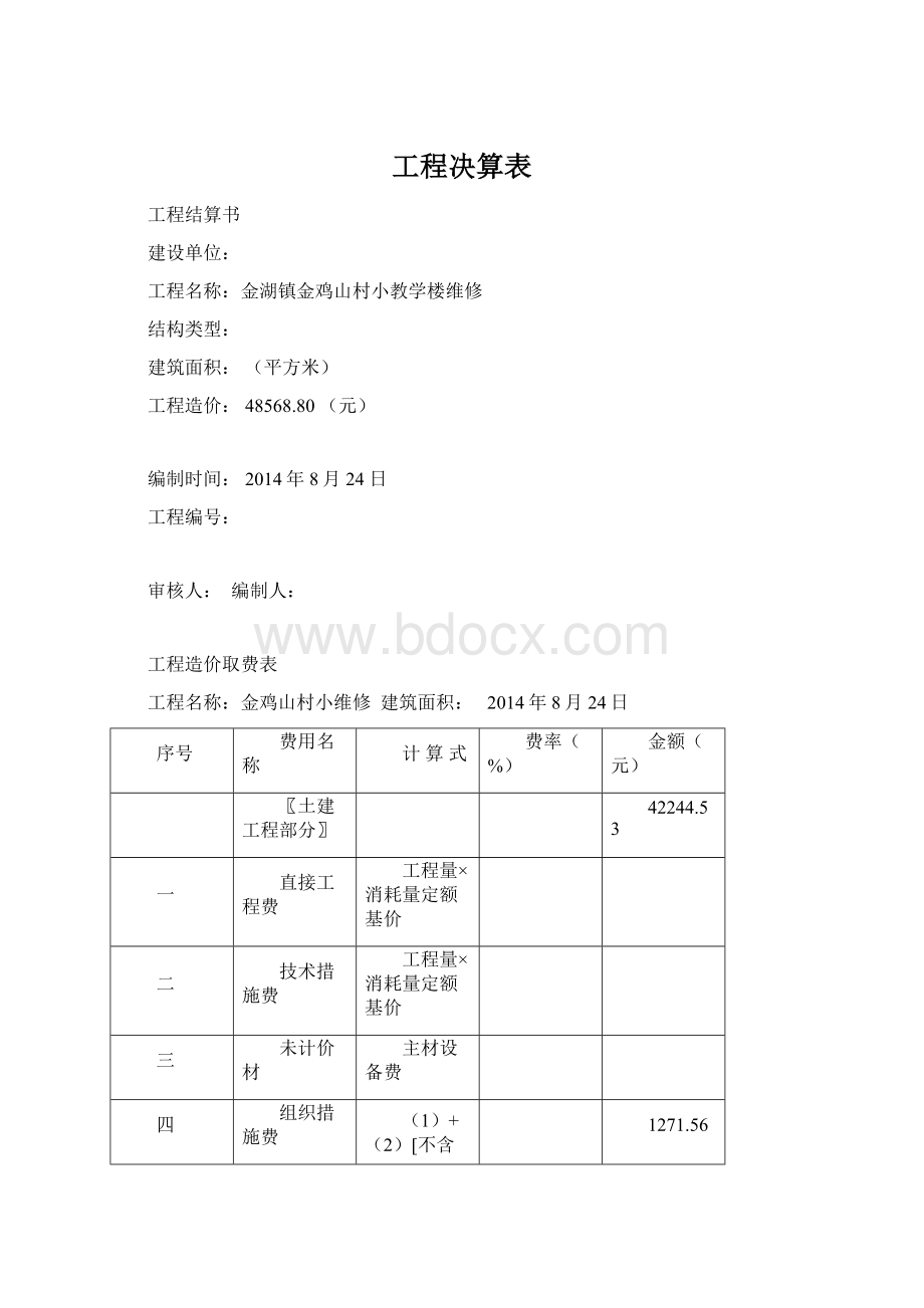 工程决算表Word格式.docx_第1页