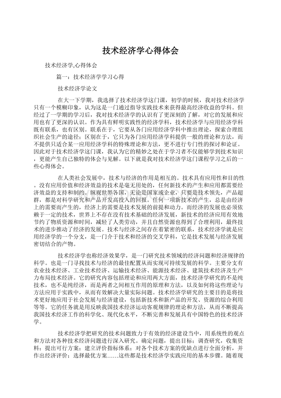 技术经济学心得体会Word格式文档下载.docx