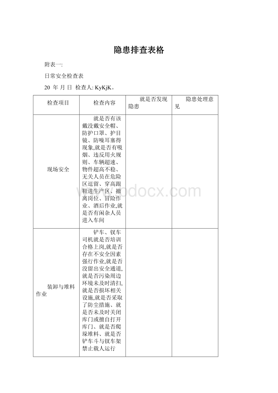 隐患排查表格Word格式.docx_第1页