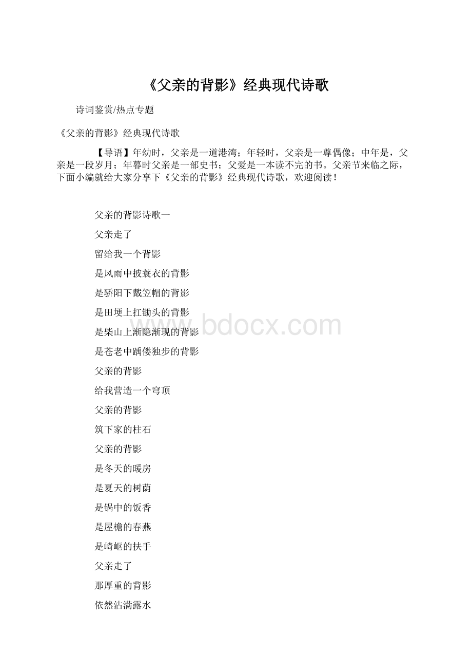 《父亲的背影》经典现代诗歌.docx_第1页