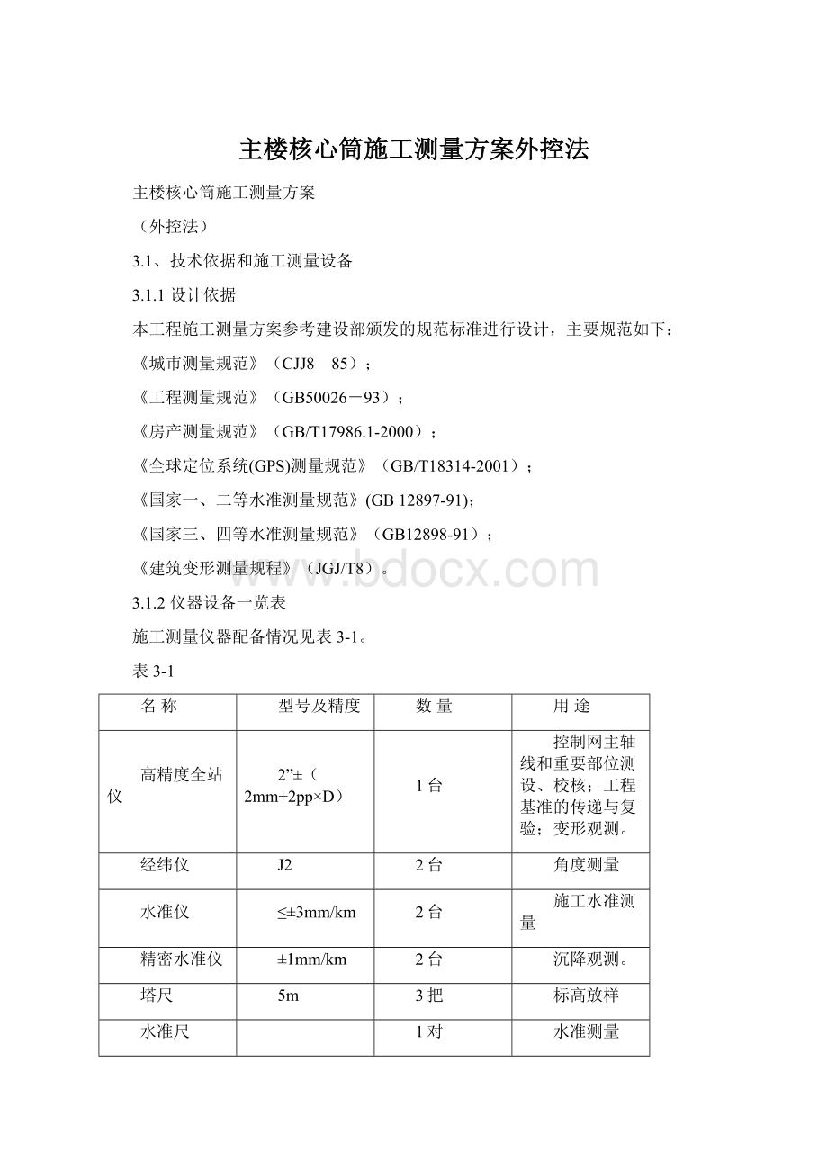 主楼核心筒施工测量方案外控法.docx