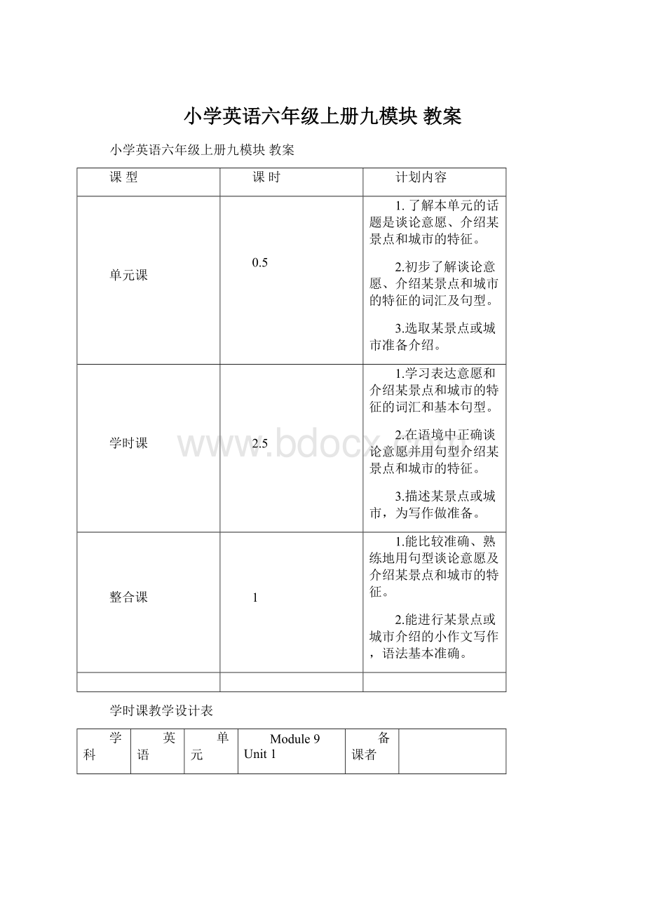 小学英语六年级上册九模块 教案.docx