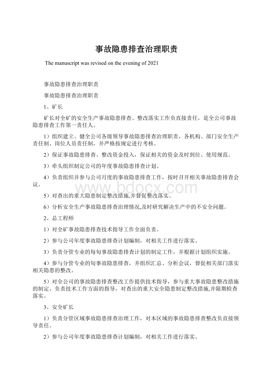 事故隐患排查治理职责文档格式.docx