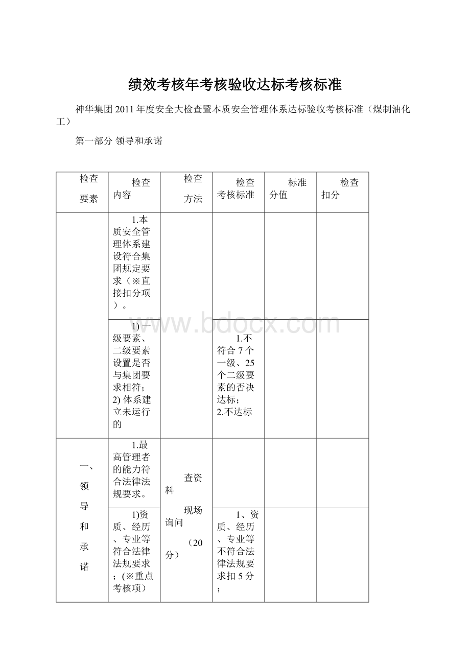 绩效考核年考核验收达标考核标准文档格式.docx