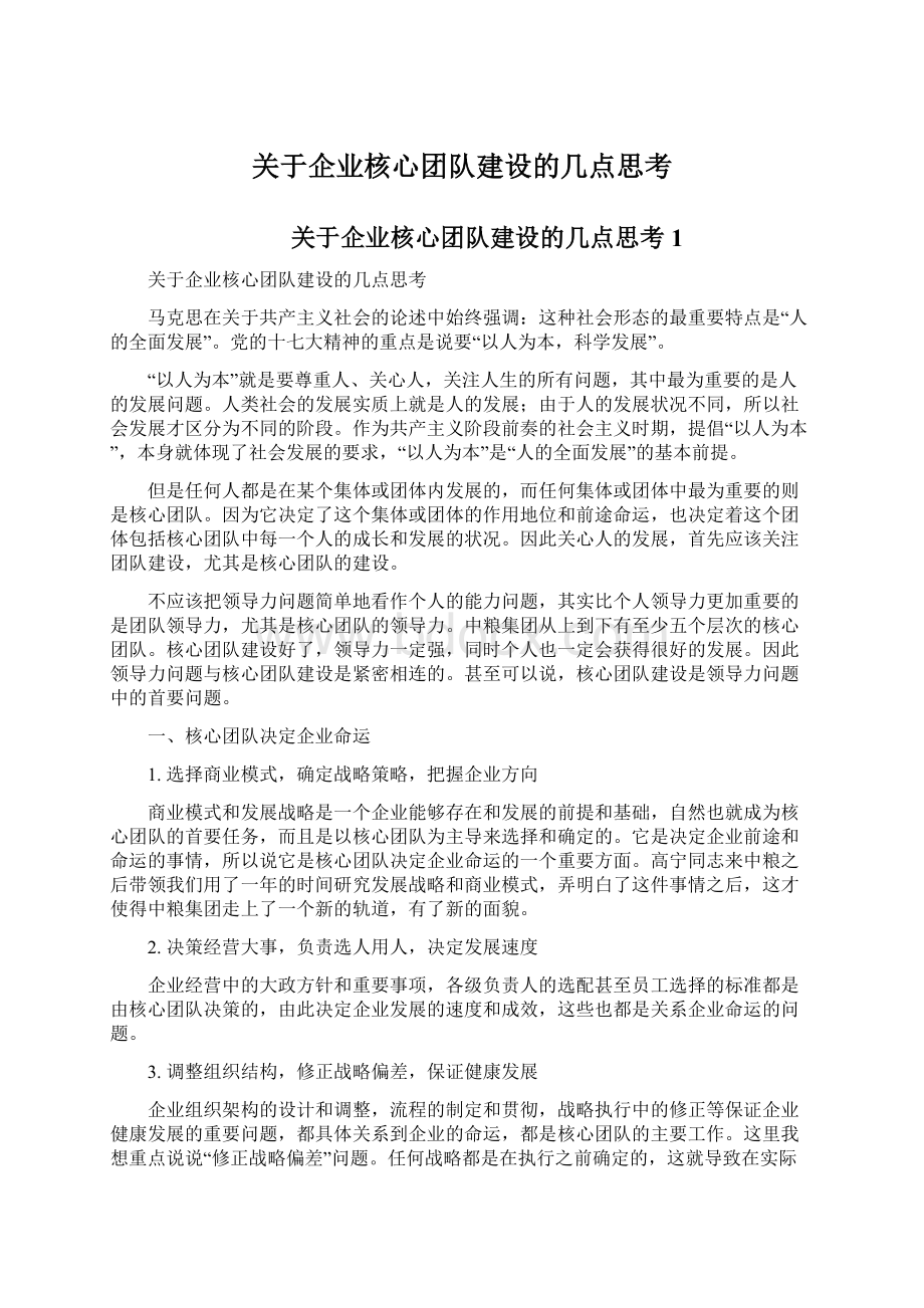 关于企业核心团队建设的几点思考.docx_第1页