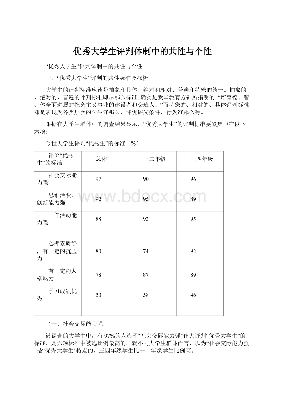 优秀大学生评判体制中的共性与个性.docx