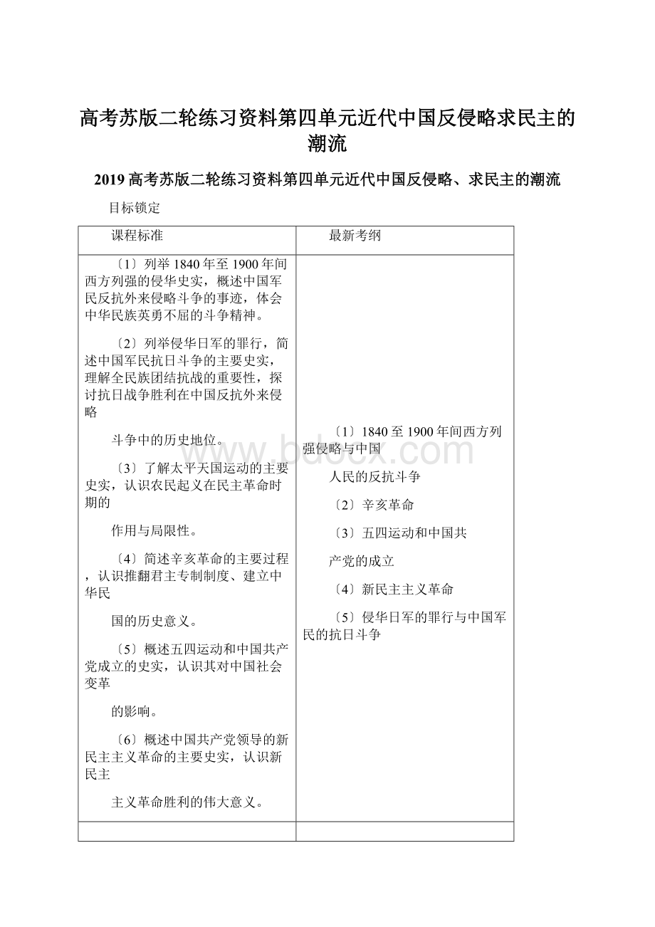 高考苏版二轮练习资料第四单元近代中国反侵略求民主的潮流.docx_第1页