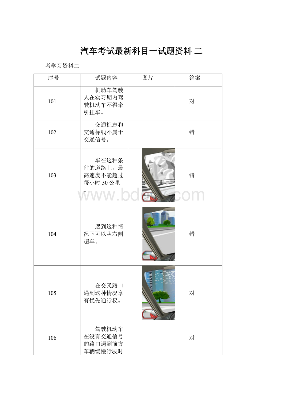 汽车考试最新科目一试题资料二.docx_第1页