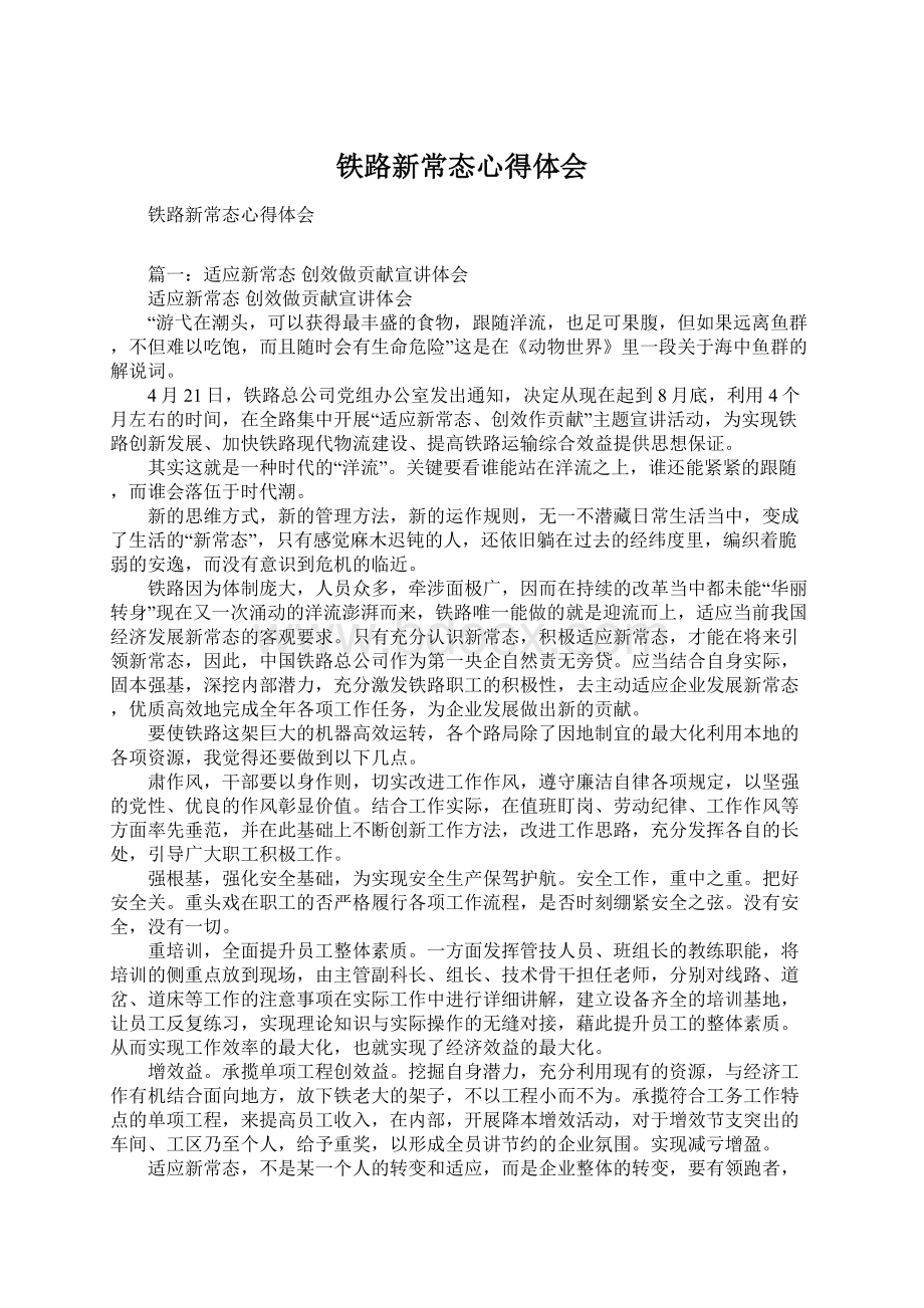 铁路新常态心得体会文档格式.docx_第1页