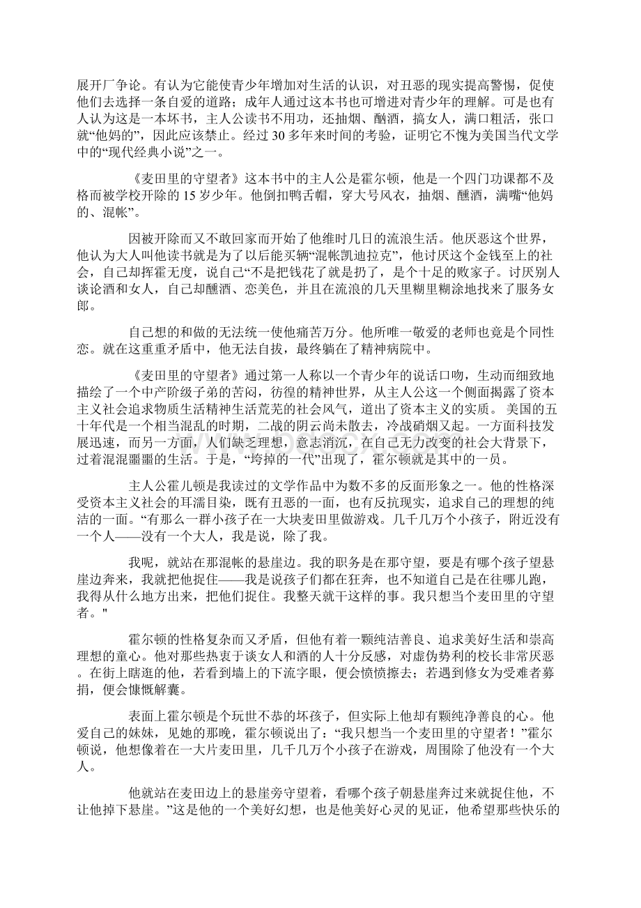 《麦田里的守望者》读后感心得体会学习参考模板范文下载字Word文档格式.docx_第3页