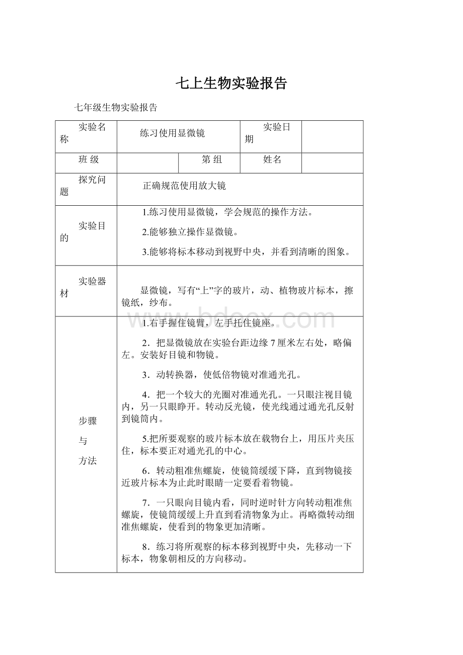 七上生物实验报告Word文档下载推荐.docx