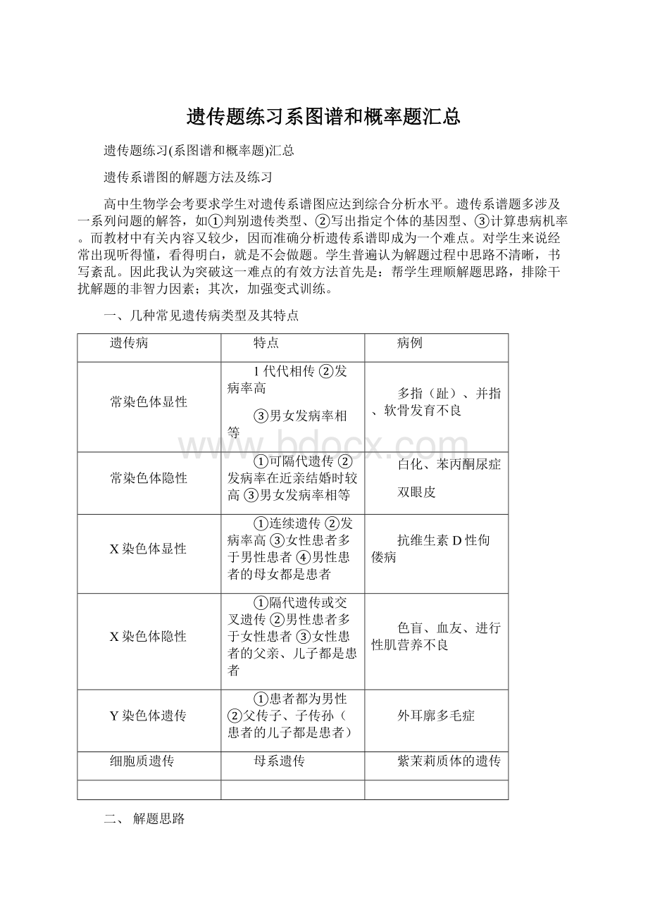 遗传题练习系图谱和概率题汇总.docx