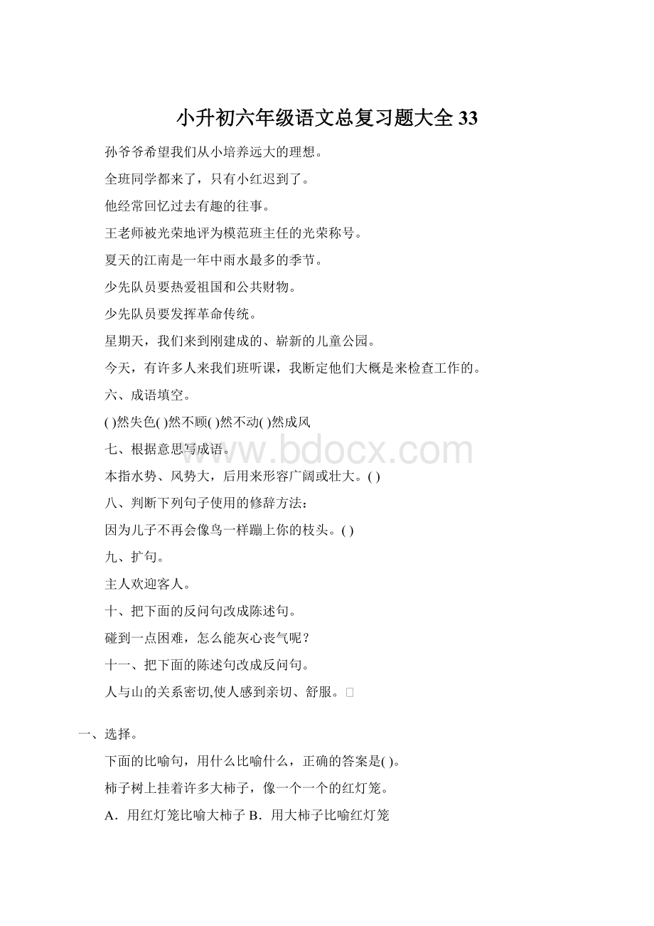 小升初六年级语文总复习题大全33Word文档格式.docx