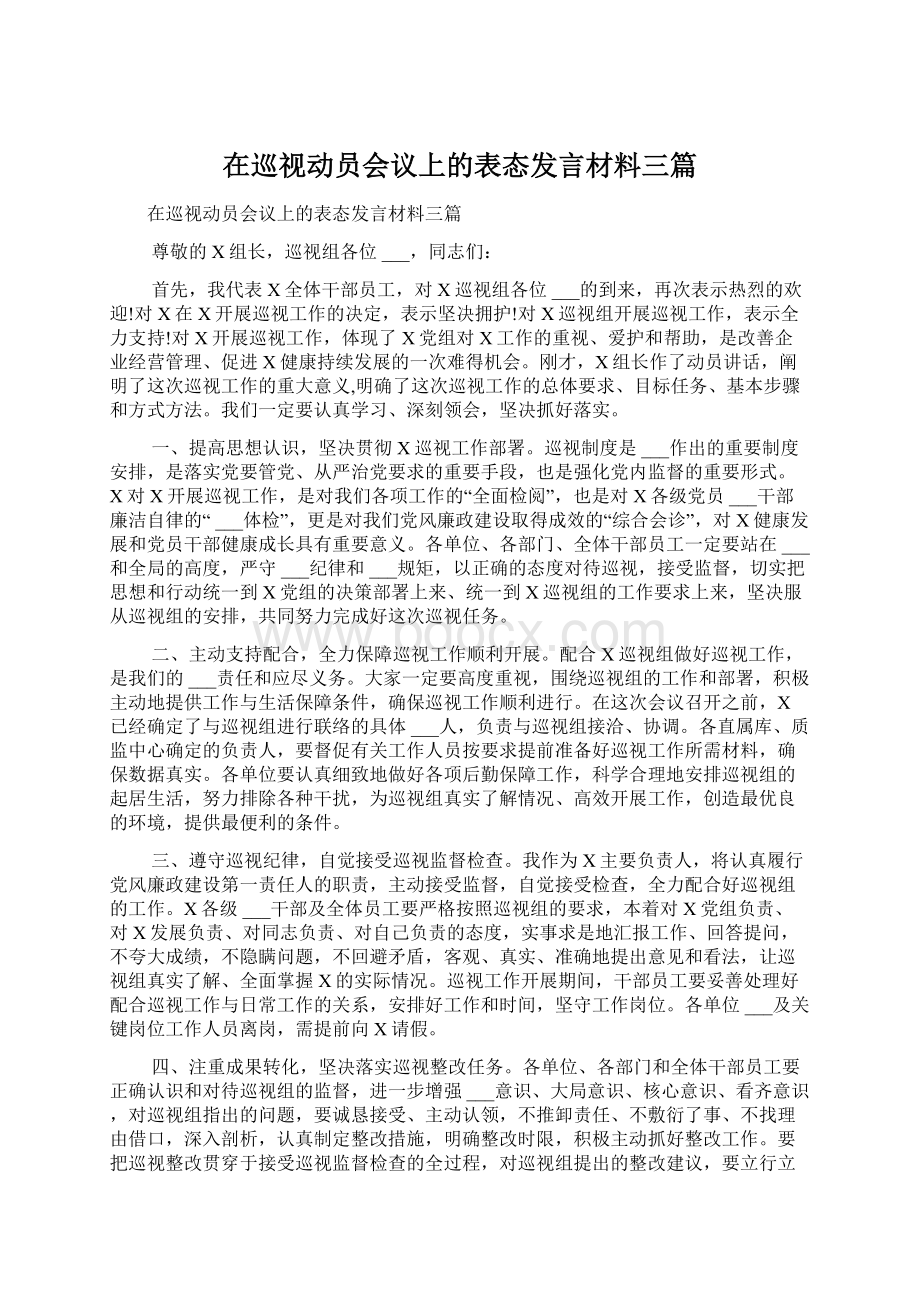 在巡视动员会议上的表态发言材料三篇.docx_第1页