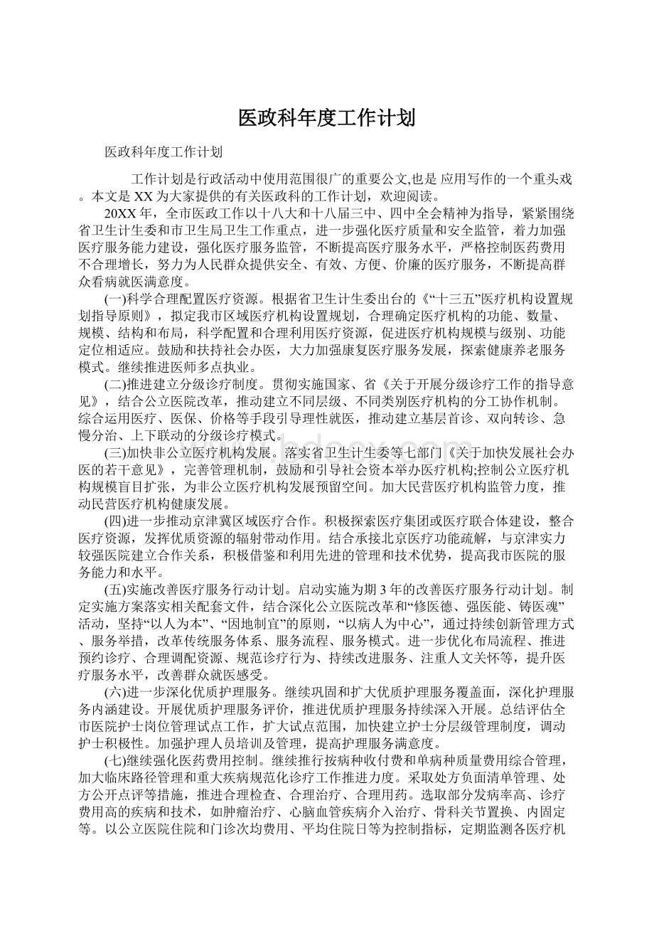 医政科年度工作计划Word下载.docx