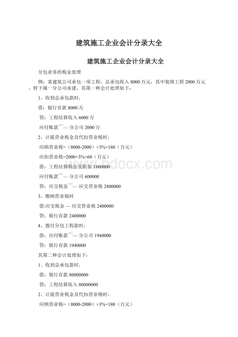 建筑施工企业会计分录大全文档格式.docx_第1页