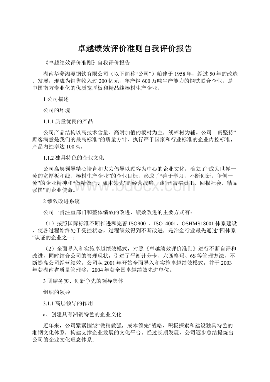 卓越绩效评价准则自我评价报告.docx