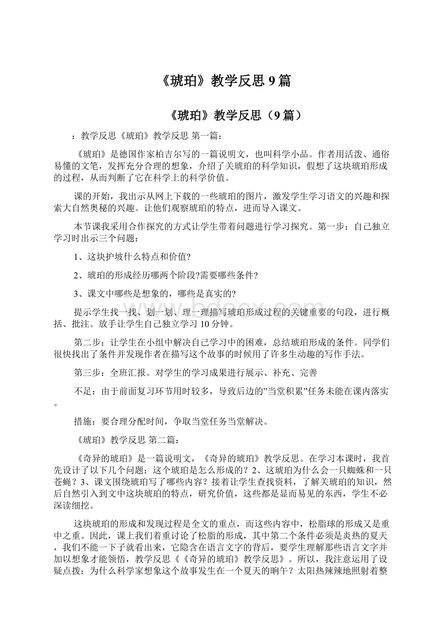 《琥珀》教学反思9篇Word文档格式.docx