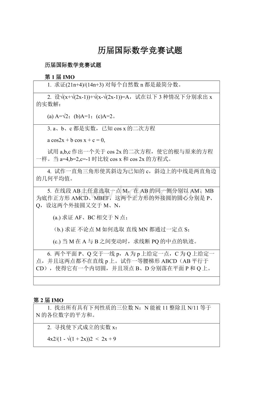 历届国际数学竞赛试题Word下载.docx_第1页