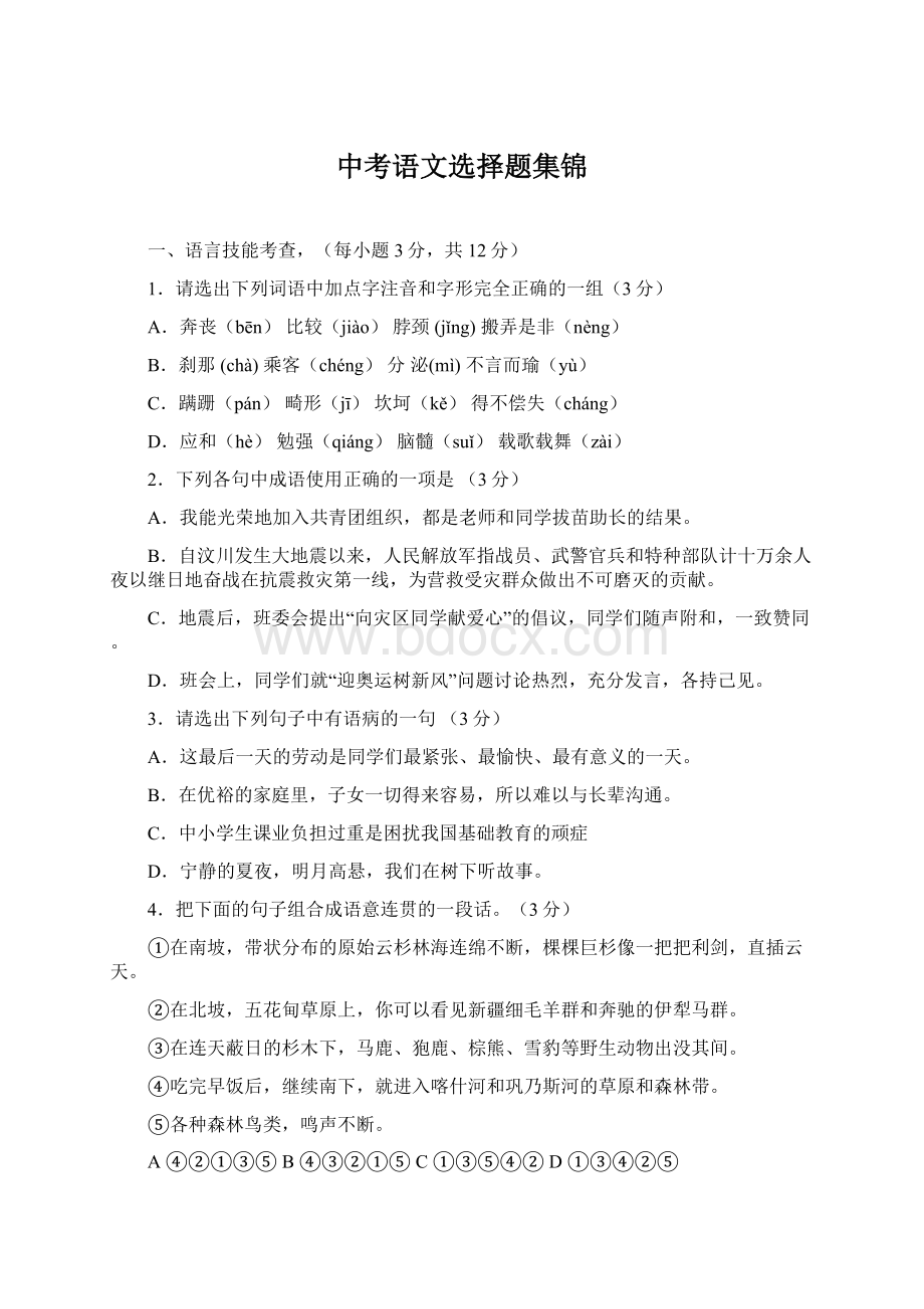 中考语文选择题集锦.docx_第1页