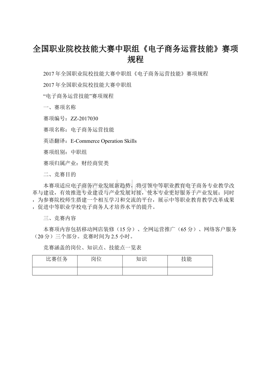 全国职业院校技能大赛中职组《电子商务运营技能》赛项规程Word格式.docx