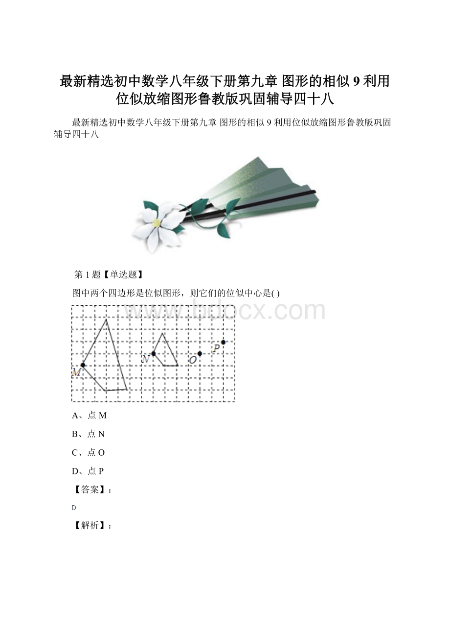 最新精选初中数学八年级下册第九章图形的相似9 利用位似放缩图形鲁教版巩固辅导四十八Word文档格式.docx_第1页