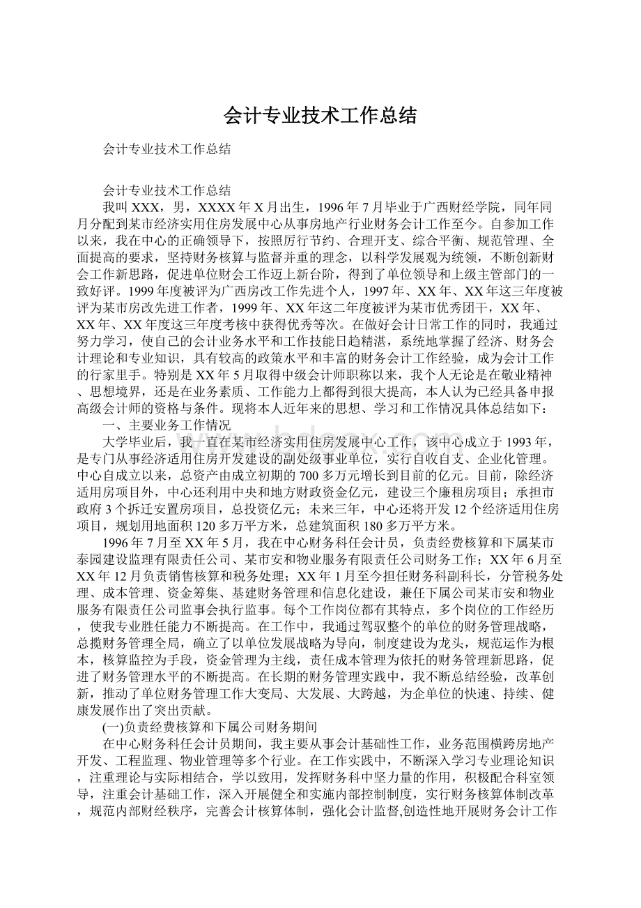 会计专业技术工作总结Word文档下载推荐.docx