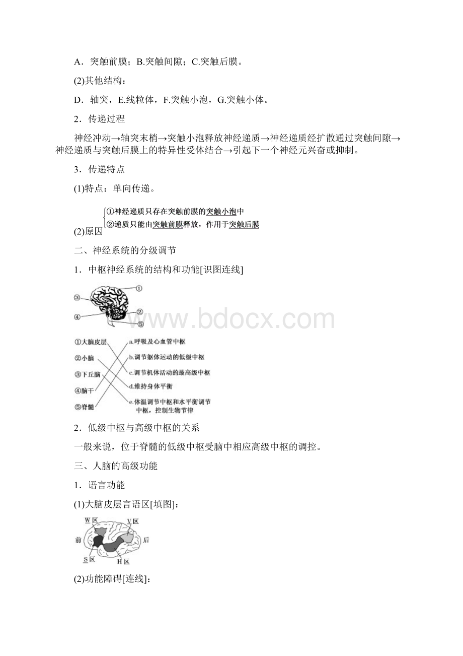 高中生物人教版必修3教学案第2章 第1节 第2课时 兴奋在神经元之间的传递和人脑的高级功能.docx_第2页