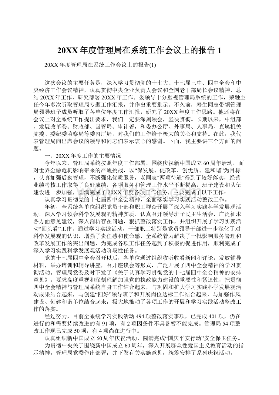 20XX年度管理局在系统工作会议上的报告1.docx_第1页