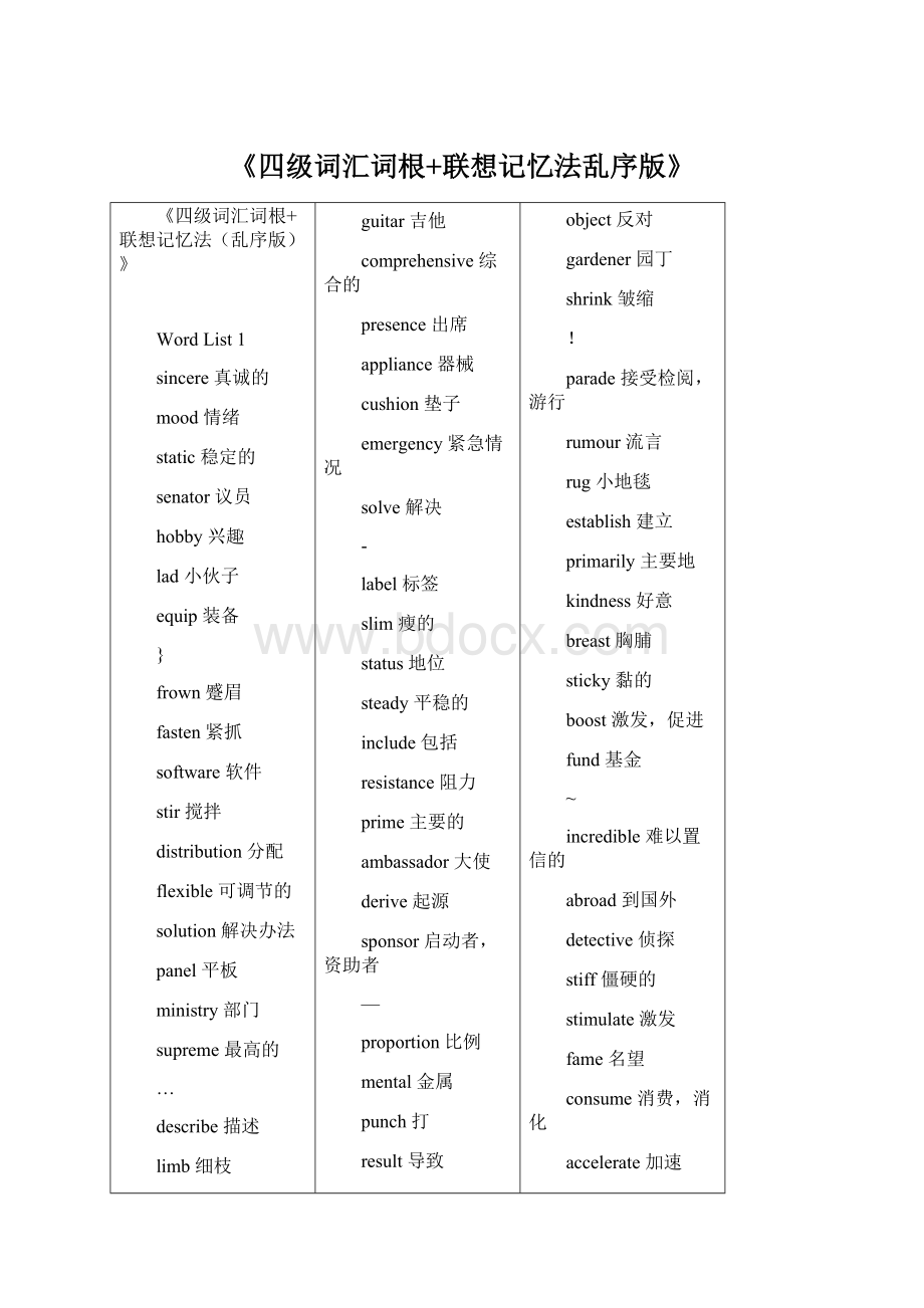 《四级词汇词根+联想记忆法乱序版》Word格式文档下载.docx_第1页