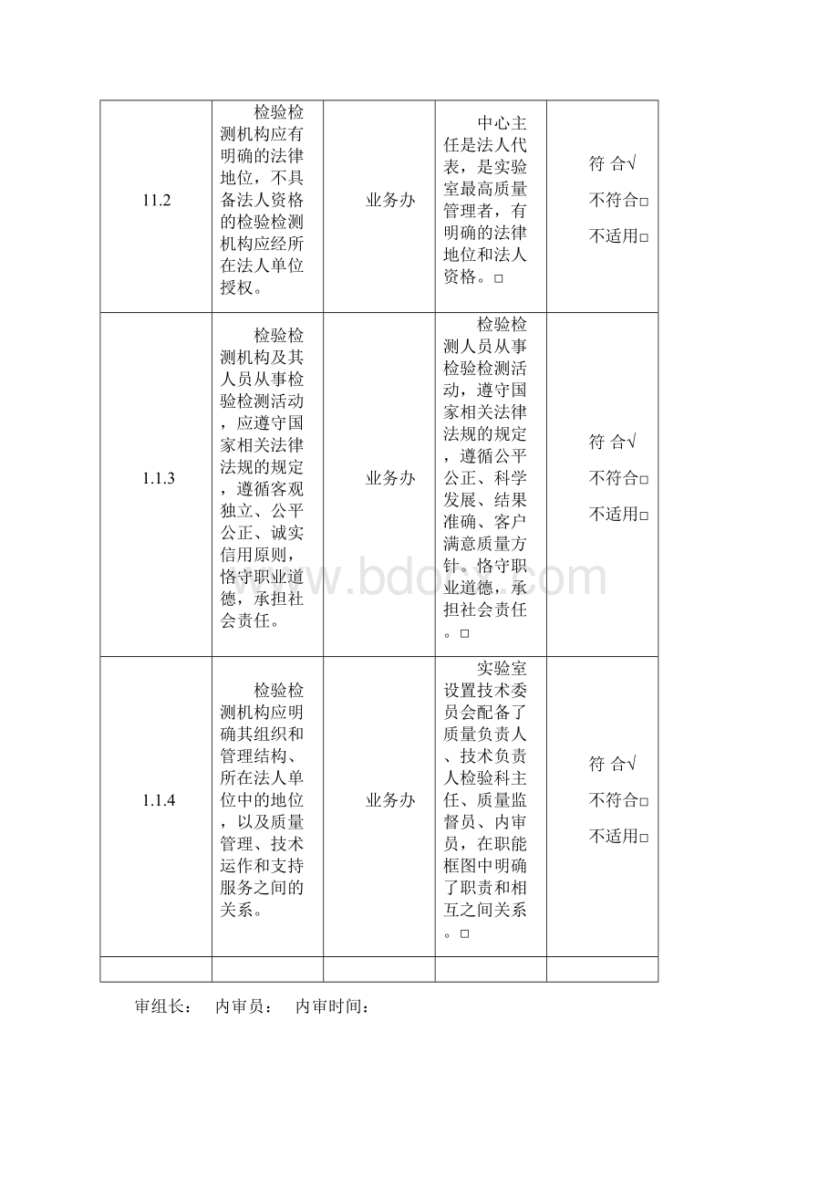 最新检验检测机构全套内审检查表已审核Word格式.docx_第2页