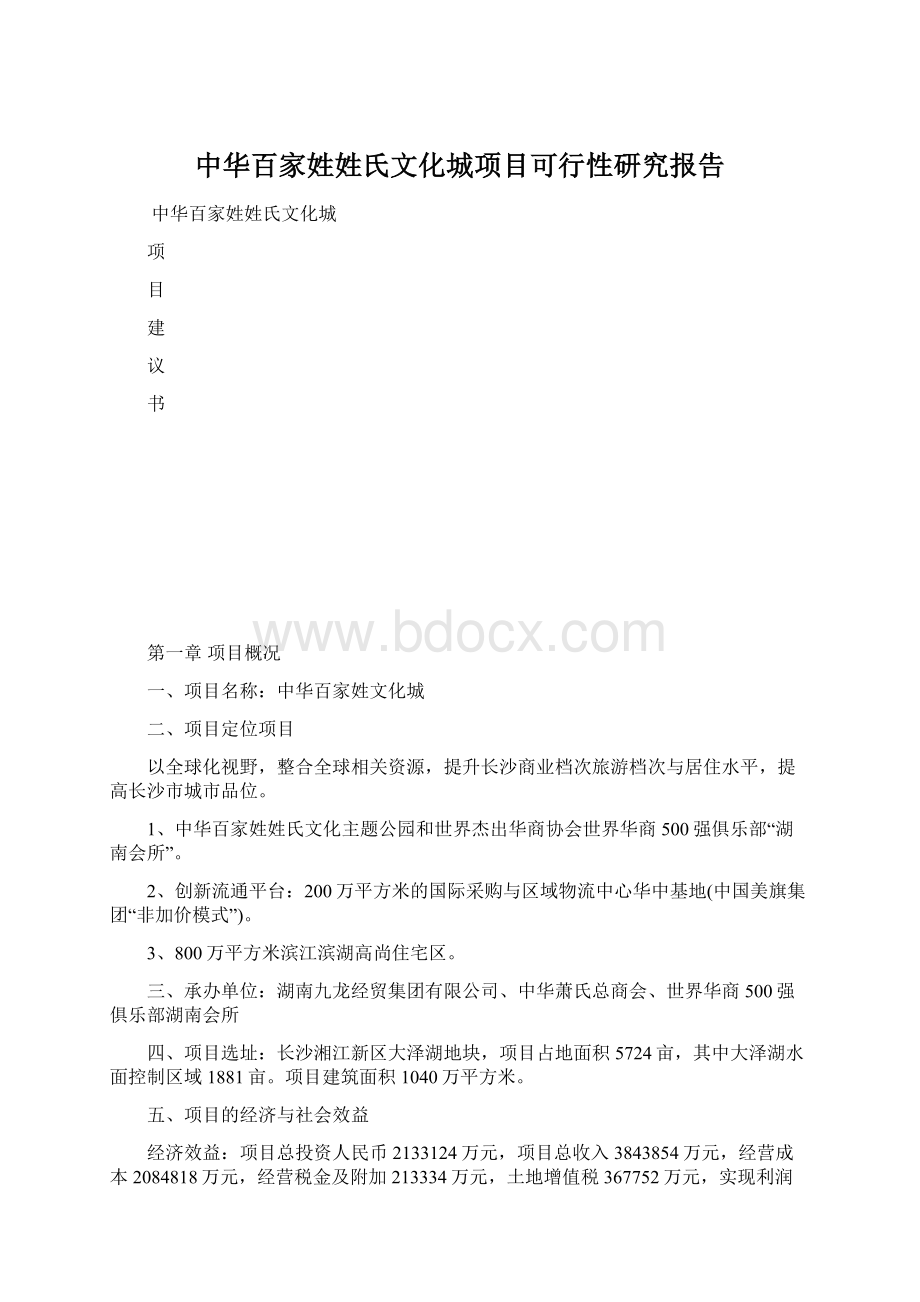 中华百家姓姓氏文化城项目可行性研究报告Word下载.docx