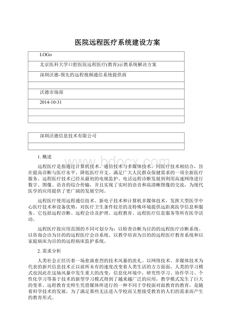 医院远程医疗系统建设方案Word文件下载.docx