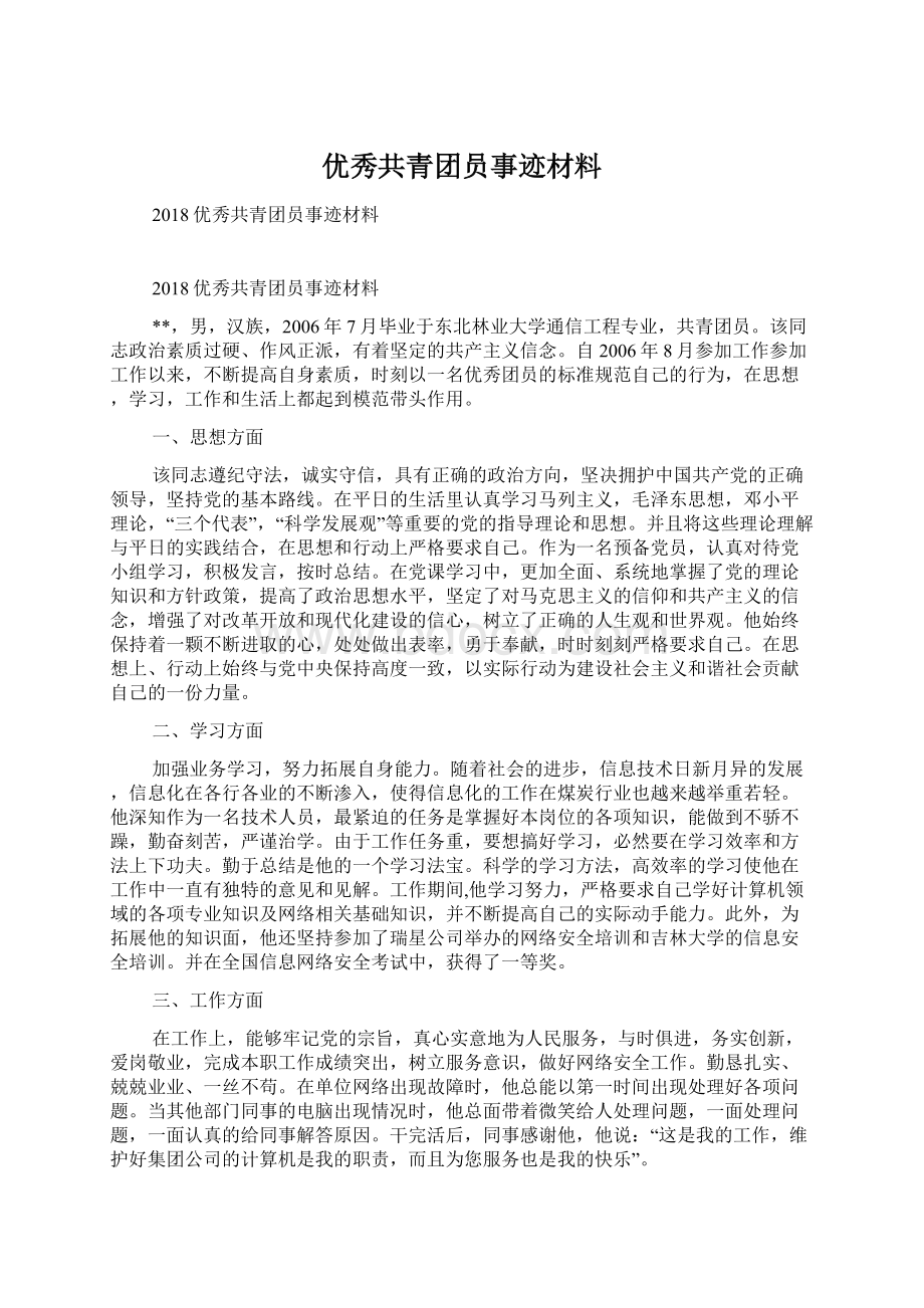 优秀共青团员事迹材料.docx_第1页