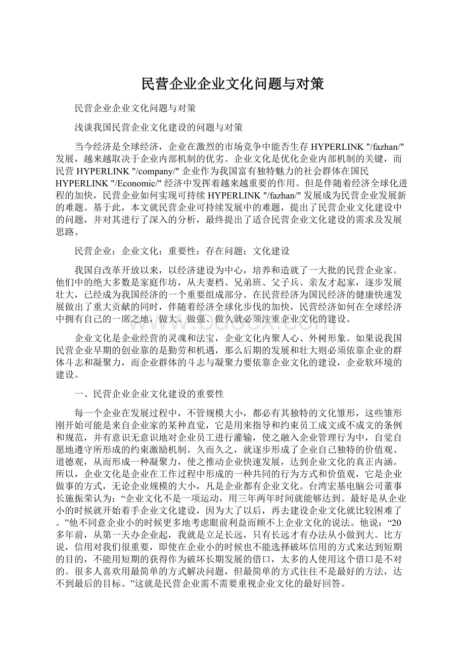 民营企业企业文化问题与对策文档格式.docx