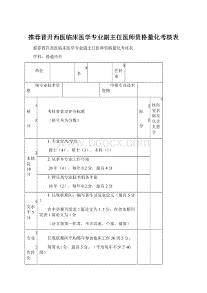 推荐晋升西医临床医学专业副主任医师资格量化考核表Word下载.docx