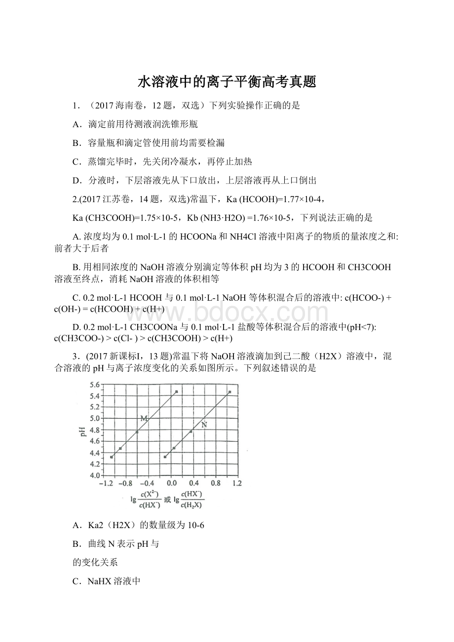 水溶液中的离子平衡高考真题.docx