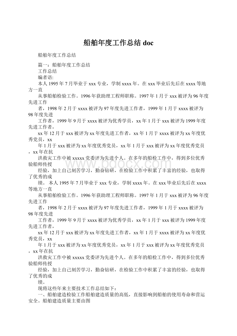 船舶年度工作总结docWord格式.docx