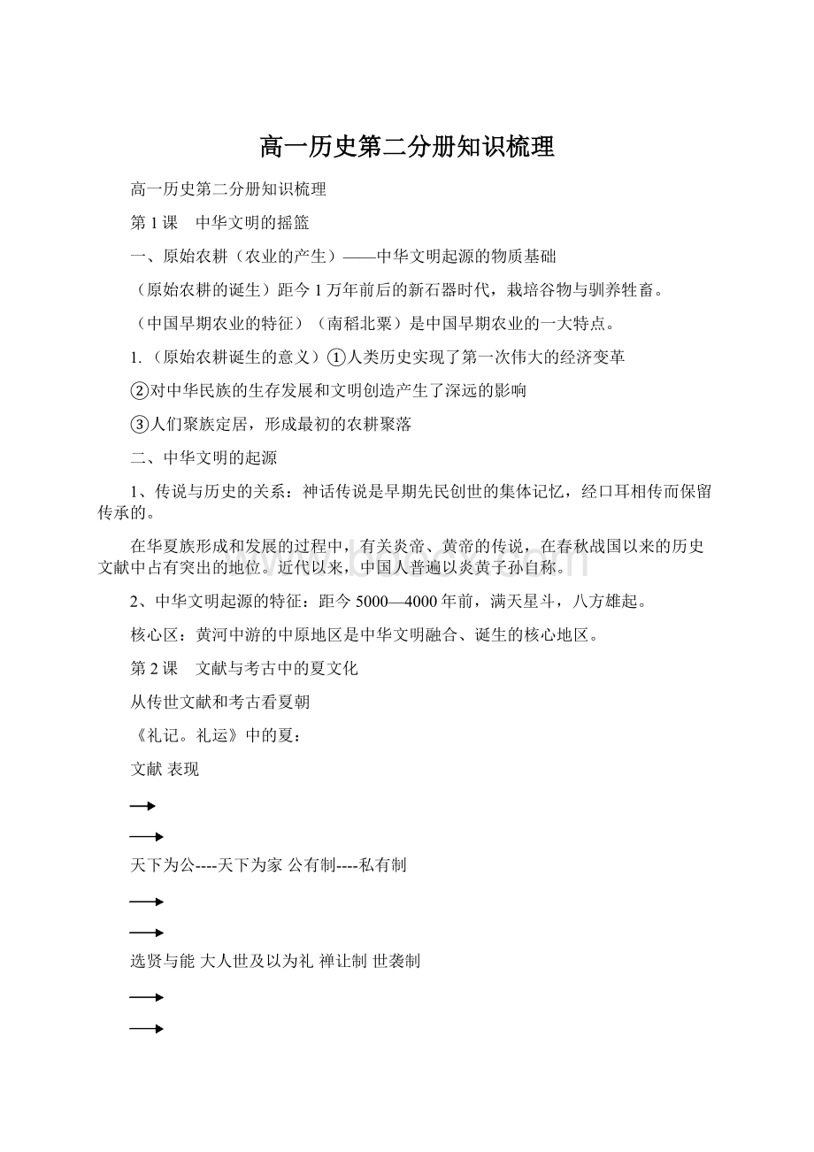 高一历史第二分册知识梳理Word格式.docx