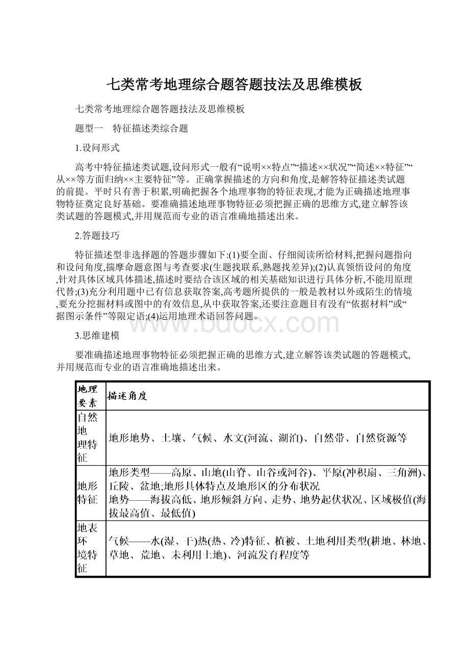 七类常考地理综合题答题技法及思维模板Word下载.docx