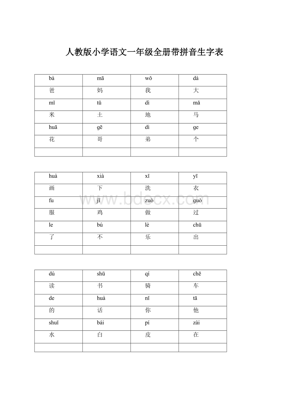 人教版小学语文一年级全册带拼音生字表Word文档下载推荐.docx_第1页