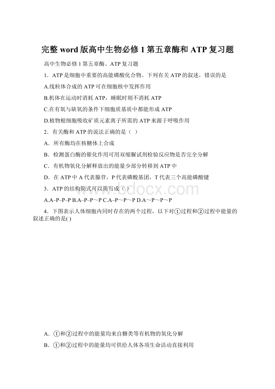 完整word版高中生物必修1第五章酶和ATP复习题Word下载.docx_第1页